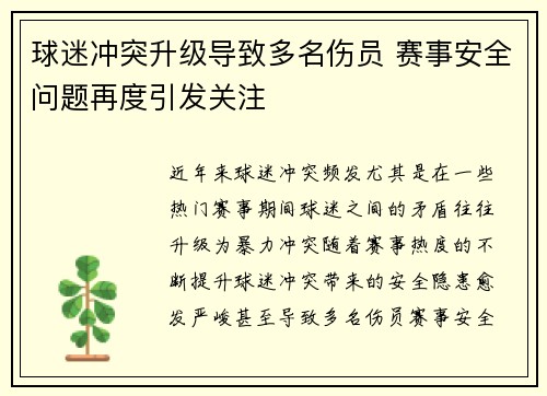 球迷冲突升级导致多名伤员 赛事安全问题再度引发关注